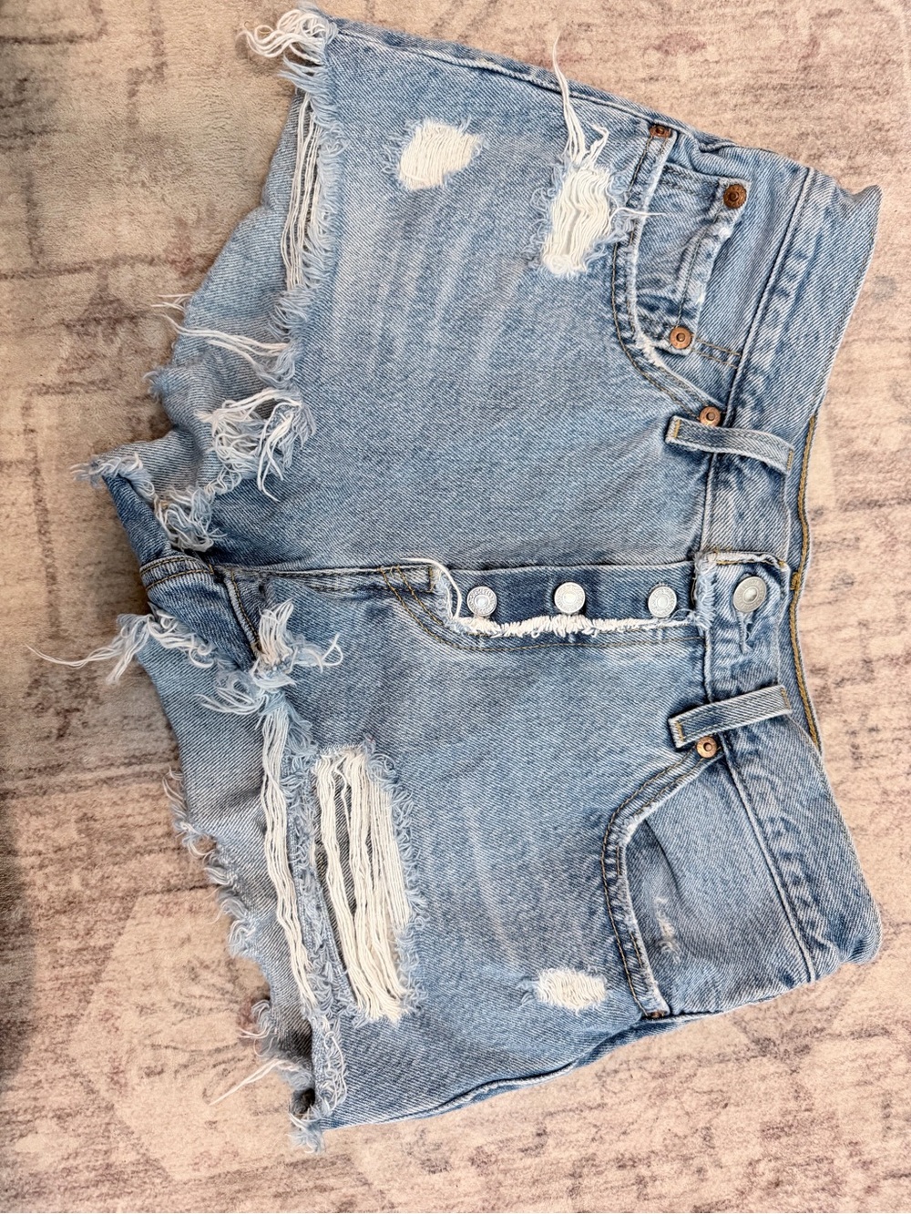 Levi's Light Blue Distressed High-Rise Denim Shorts